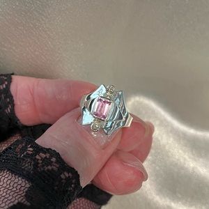 NWT Sterling Pink Sapphire & Diamonds ring Size 6-1/4